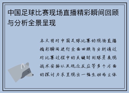 中国足球比赛现场直播精彩瞬间回顾与分析全景呈现